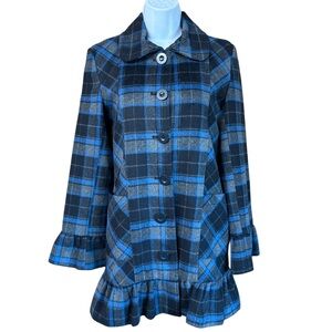 Vintage Y2K DollHouse Plaid Ruffle Hem Women's Wool Blend Coat Size Small